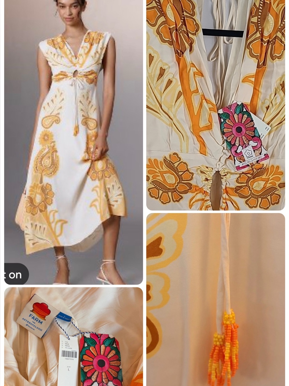 FARM Rio White and Yellow Floral High-Low Midi Dress